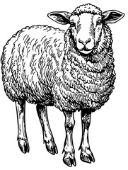 Fantasy Sheep Sketch High-Detail Monochrome Illustration, Sketch, No Background