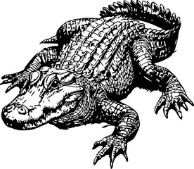 Intricate Cartoon Crocodile Sketch A Classic Monochrome Representation, Sketch, No Background (3)