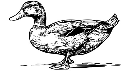 Intricate Cartoon Duck Sketch A Classic Monochrome Representation, Sketch, No Background (1)