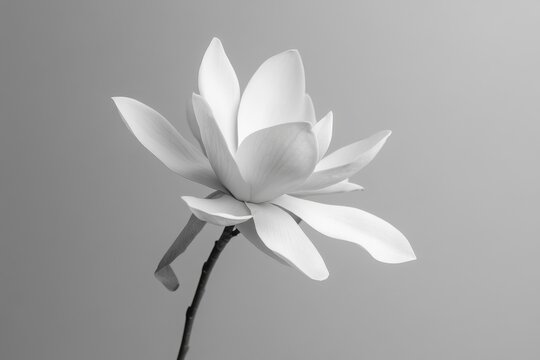 A single magnolia blossom on a grey background