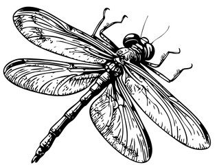 Monochrome Cartoon Dragonfly Exquisite Hand-Drawn Illustration, Sketch, No Background