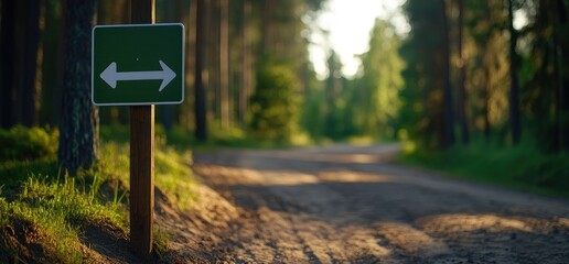 Forest path split, nature trail choice, sunlit woods, summer adventure