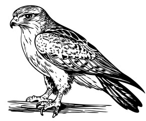 Monochrome Cartoon Falcon Exquisite Hand-Drawn Illustration, Sketch, No Background