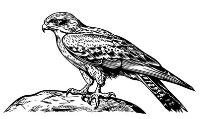 Monochrome Cartoon Falcon Exquisite Hand-Drawn Illustration, Sketch, No Background