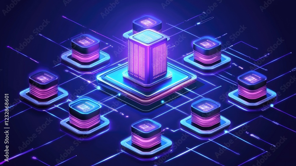 Poster neon servers connected in a digital network system