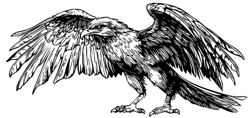 Obraz premium Monochrome Phoenix Exquisite Hand-Drawn Illustration, Sketch, No Background 