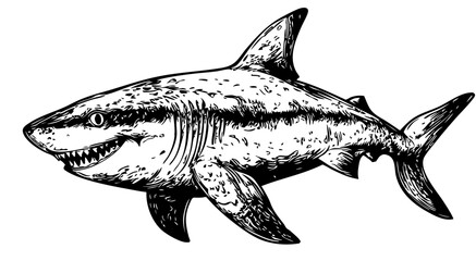 Monochrome Shark Exquisite Hand-Drawn Illustration, Sketch, No Background