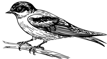 Monochrome Swallow Exquisite Hand-Drawn Illustration, Sketch, No Background