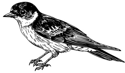 Monochrome Swallow Exquisite Hand-Drawn Illustration, Sketch, No Background