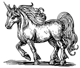 Monochrome Unicorn Exquisite Hand-Drawn Illustration, No Background