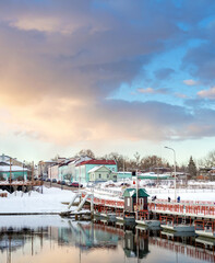 Small town with a river and a dock