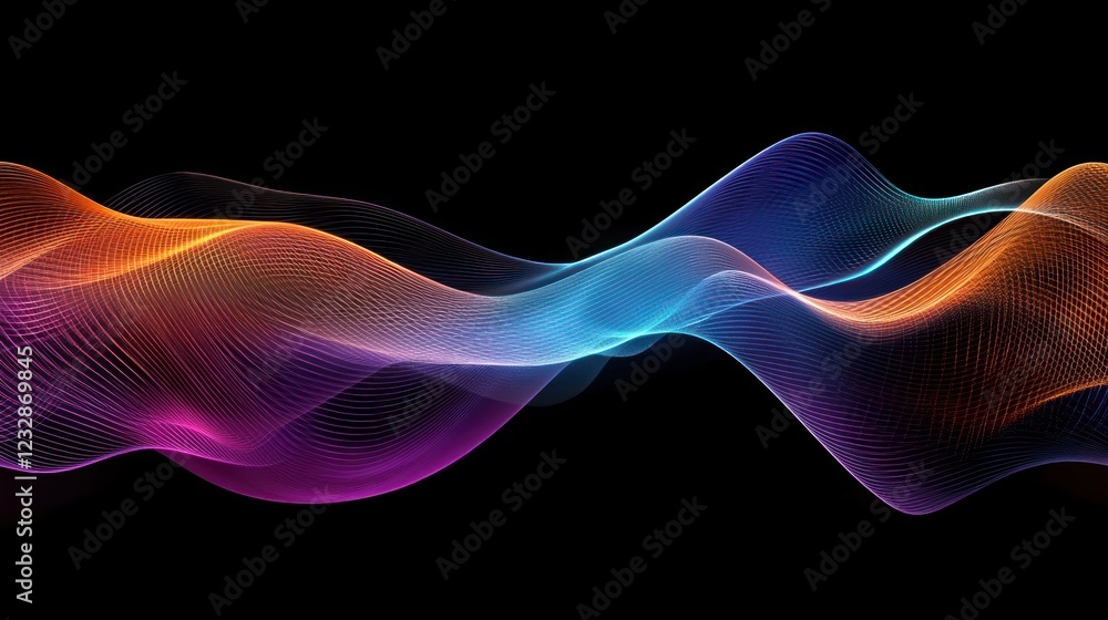 Poster abstract colorful waves flowing dark background