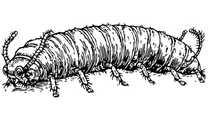 Stylized Cartoon Caterpillar Outline Versatile Vector Art, Sketch, Transparent Background 