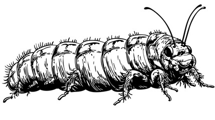Stylized Cartoon Caterpillar Outline Versatile Vector Art, Sketch, Transparent Background
