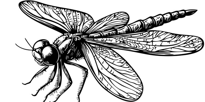 black and white dragonfly drawing clip art preview