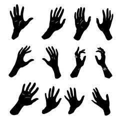 Stylized Hand Silhouette Outline Pack Versatile Vector Art, Sketch, Transparent Background 