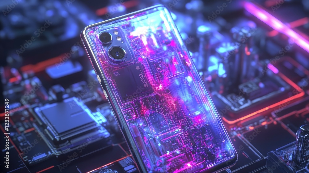 Poster transparent smartphone shows internal circuitry design