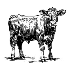 Timeless Cartoon Cow Silhouette Capturing Nature in Black and White, Sketch, Transparent Background