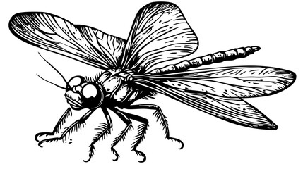 Timeless Cartoon Dragonfly Silhouette Capturing Nature in Black and White, Sketch, Transparent Background