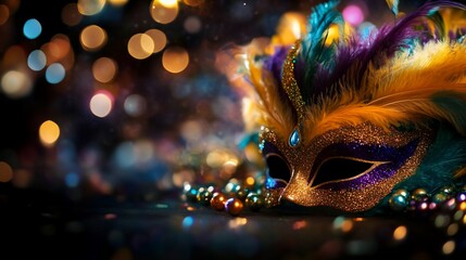 Naklejka premium Mysterious Mardi Gras Mask in Sparkling Lights