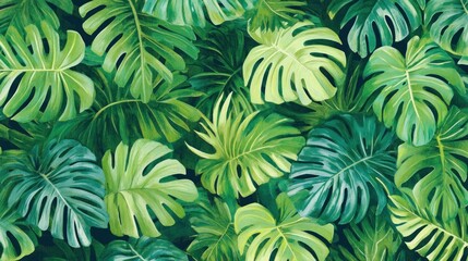 Lush Green Tropical Monstera Leaves Pattern