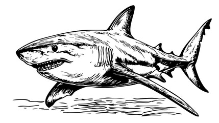 Timeless Shark Silhouette Capturing Nature in Black and White, Transparent Background, Sketch