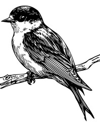 Timeless Swallow Silhouette Capturing Nature in Black and White, Transparent Background, Sketch