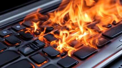Laptop Keyboard Engulfed In Fiery Flames Destruction