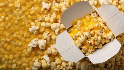 Buttery popcorn overflowing in a box.  A delicious snack!