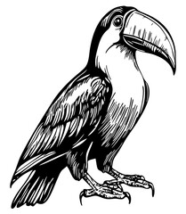 Timeless Toucan Silhouette Capturing Nature in Black and White, Transparent Background