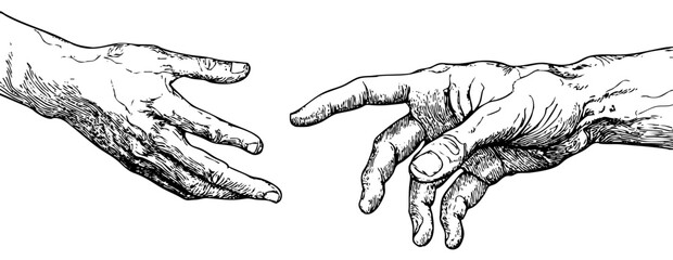 Timeless Two Hands Silhouette Capturing Nature in Black and White, Transparent Background, Sketch