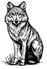 Timeless Wolf Silhouette Capturing Nature in Black and White, Transparent Background