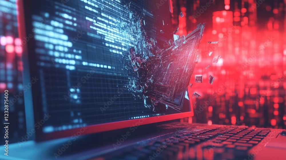 Poster Digital Data Exploding From Computer Screen
