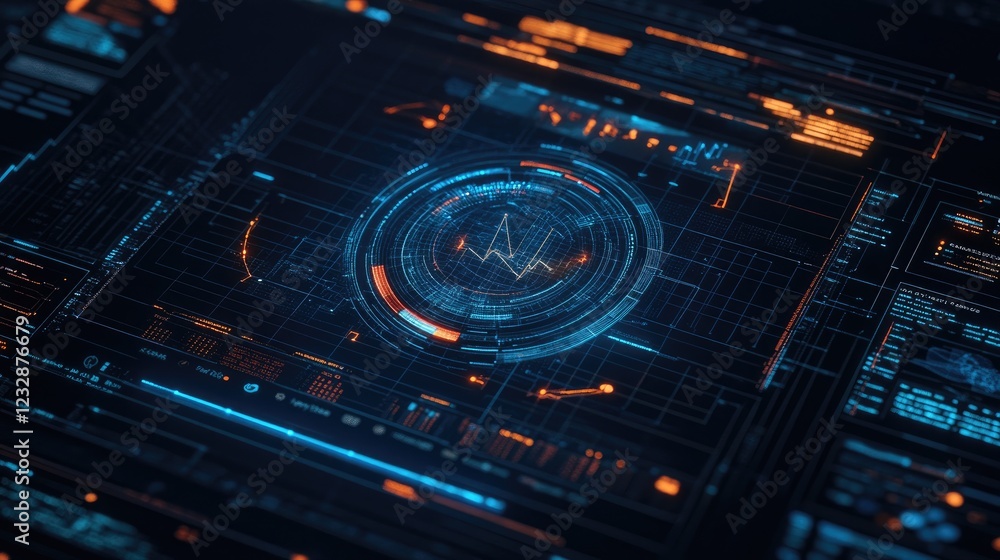 Poster Futuristic Digital Interface Showing Data Analysis Graph