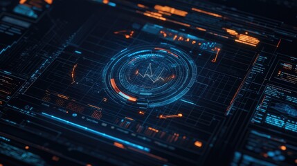 Obraz premium Futuristic Digital Interface Showing Data Analysis Graph