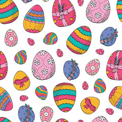 Easter eggs seamless pattern with doodles for wallpaper, wrapping paper, scrapbooking, stationery, packaging, etc. EPS 10