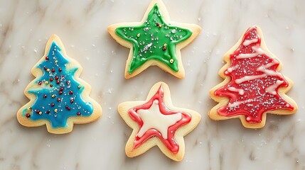 Festive Christmas Cookies Decorated With Icing And Sprinkles