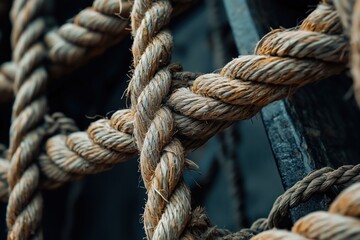 Fototapeta premium Woven rope texture and background detail natural fiber close-up industrial setting rough surface perspective
