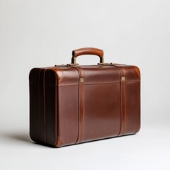 vintage brown leather suitcase on white background