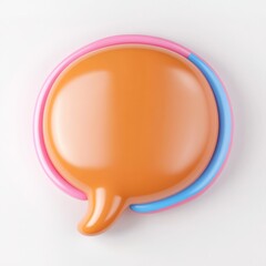 3d render of a glossy orange speech bubble with pink and blue border on a white background