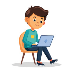 man working on his laptop, vector illustration	