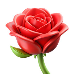 3D realistic red rose with green stem - A 3D-rendered red rose with detailed petals and a green stem, symbolizing love, romance, and beauty, perfect for Valentine's Day and floral designs.  
