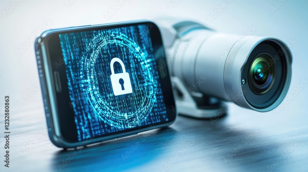 Poster Smartphone Displaying a Security Lock with a Camera Lens