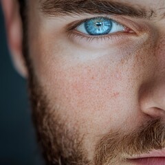 Fototapeta premium close up of a man's blue eye and facial features