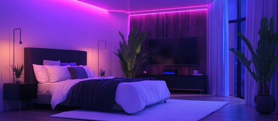 Serene Purple Bedroom with LED Lights