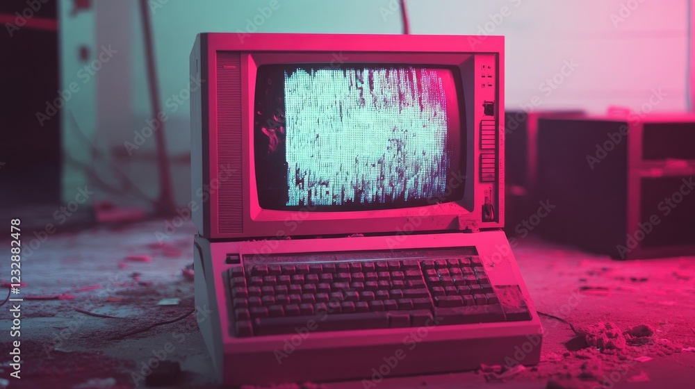 Poster Retro Computer System Displaying Glitched Data