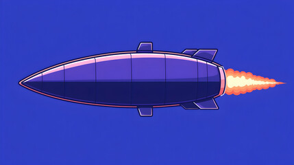 Fototapeta premium Purple missile launching with fiery trail against a blue background.