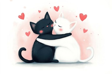 Kittens loving each other. Adorable cat hugs for Valentine's Day.