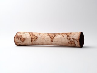 rolled up antique world map on white background