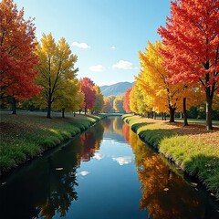 Obraz premium Crisp air, colorful foliage frames Balaton's still surface , shadows, beautiful